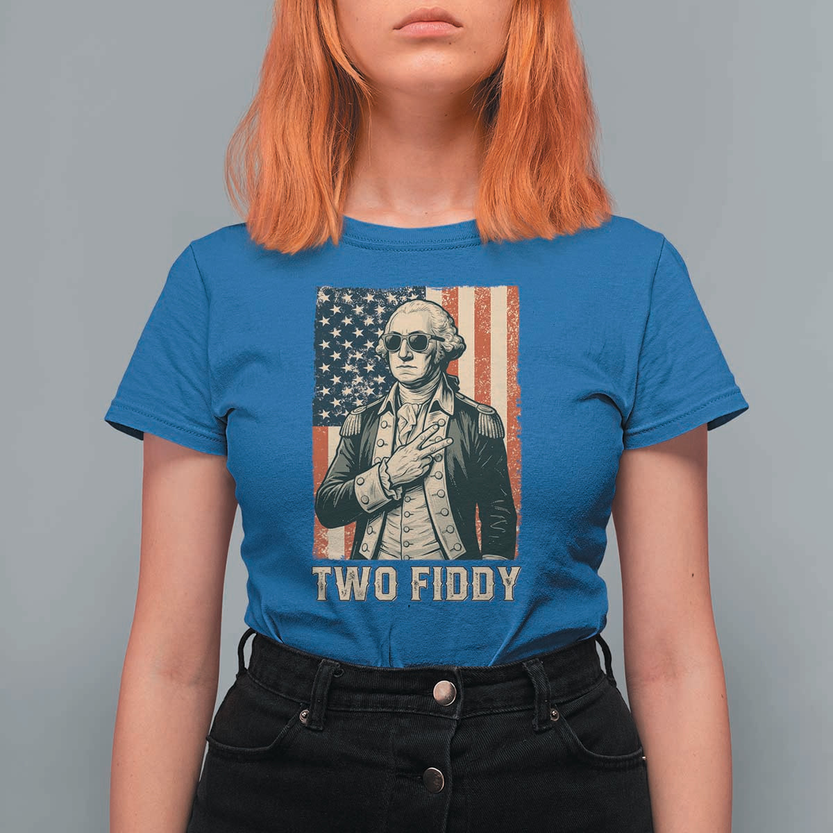 Two Fiddy Vintage George Washington T Shirt For Women Funny Sunglasses Peace Sign Retro American Flag Semiquincentennial