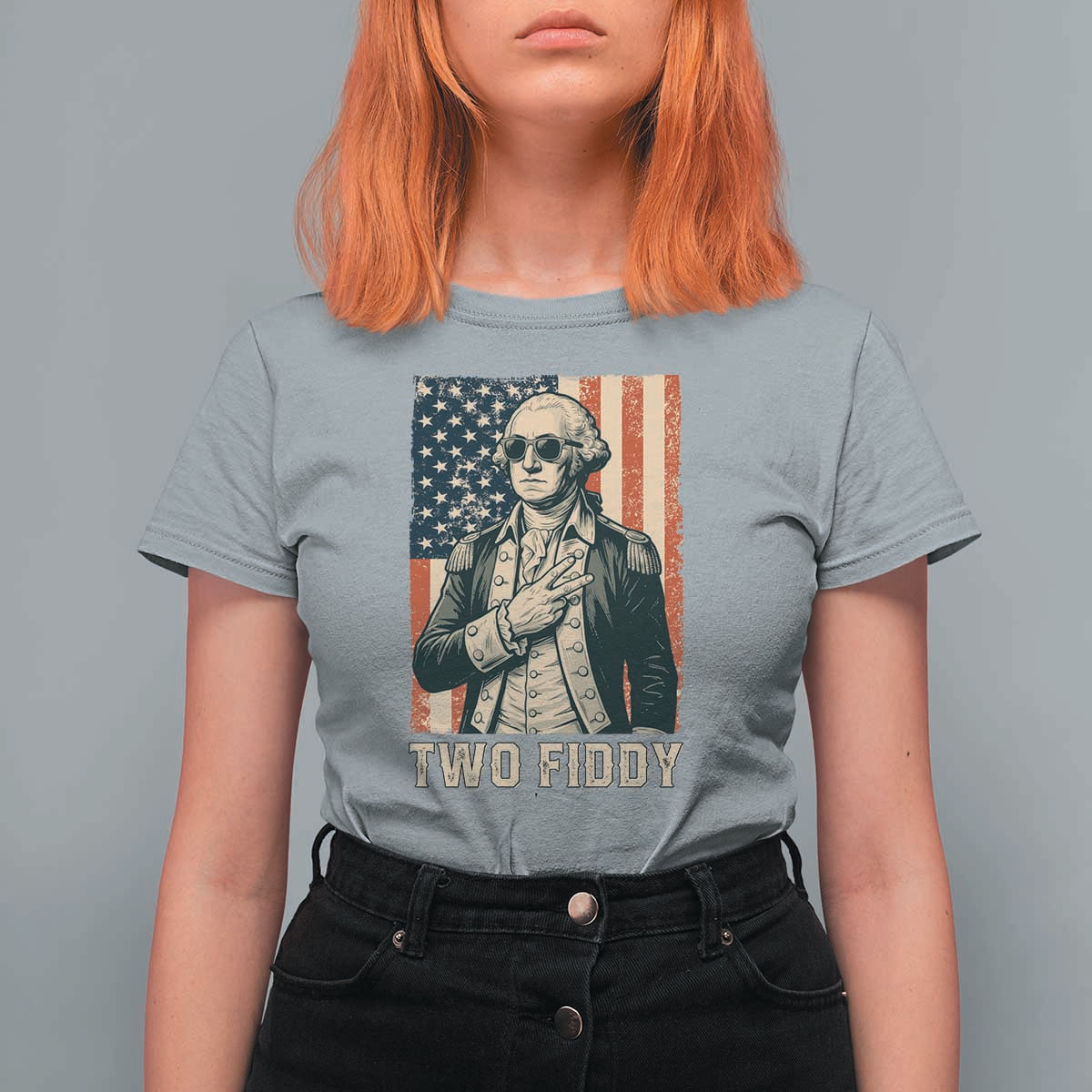 Two Fiddy Vintage George Washington T Shirt For Women Funny Sunglasses Peace Sign Retro American Flag Semiquincentennial