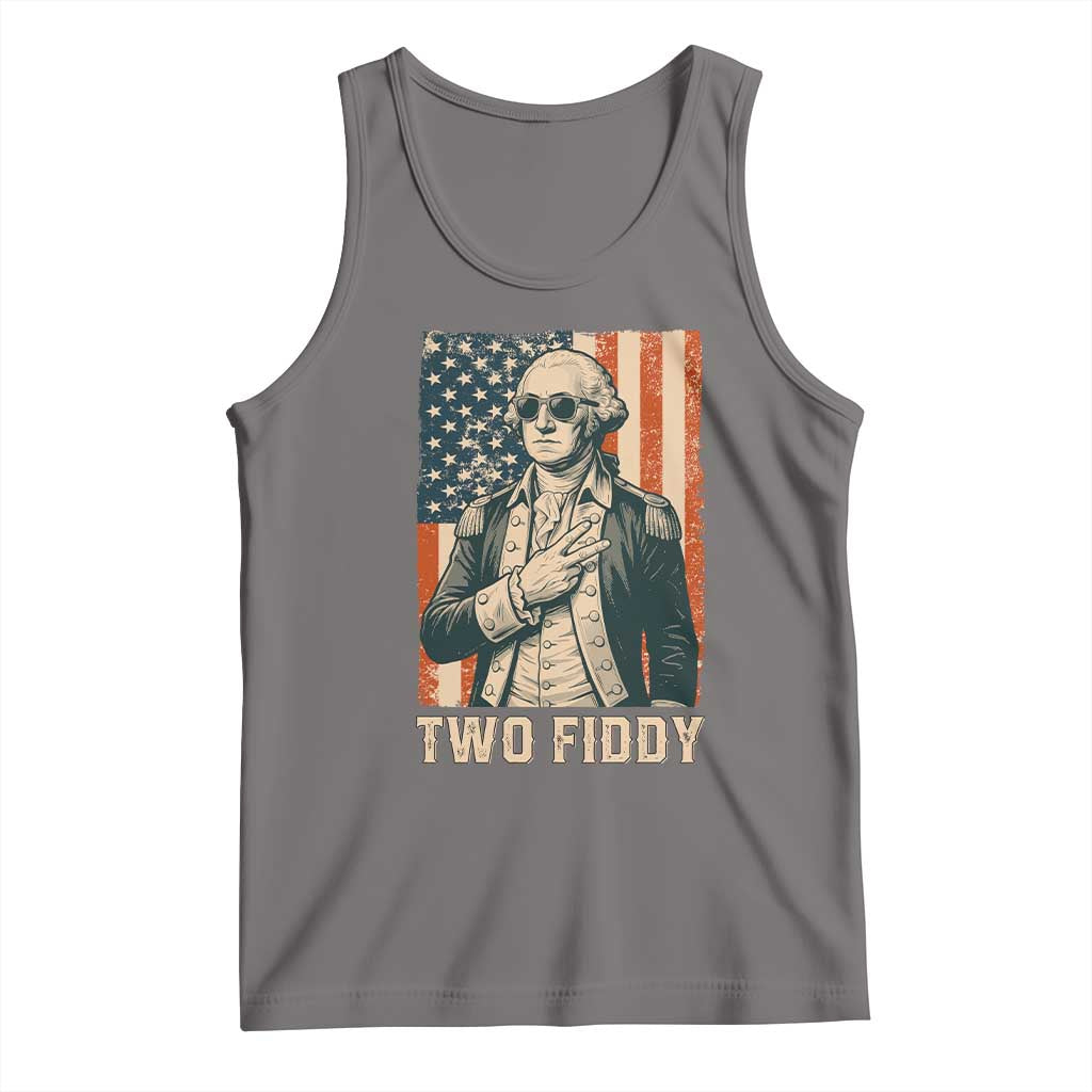 Two Fiddy Vintage George Washington Tank Top Funny Sunglasses Peace Sign Retro American Flag Semiquincentennial