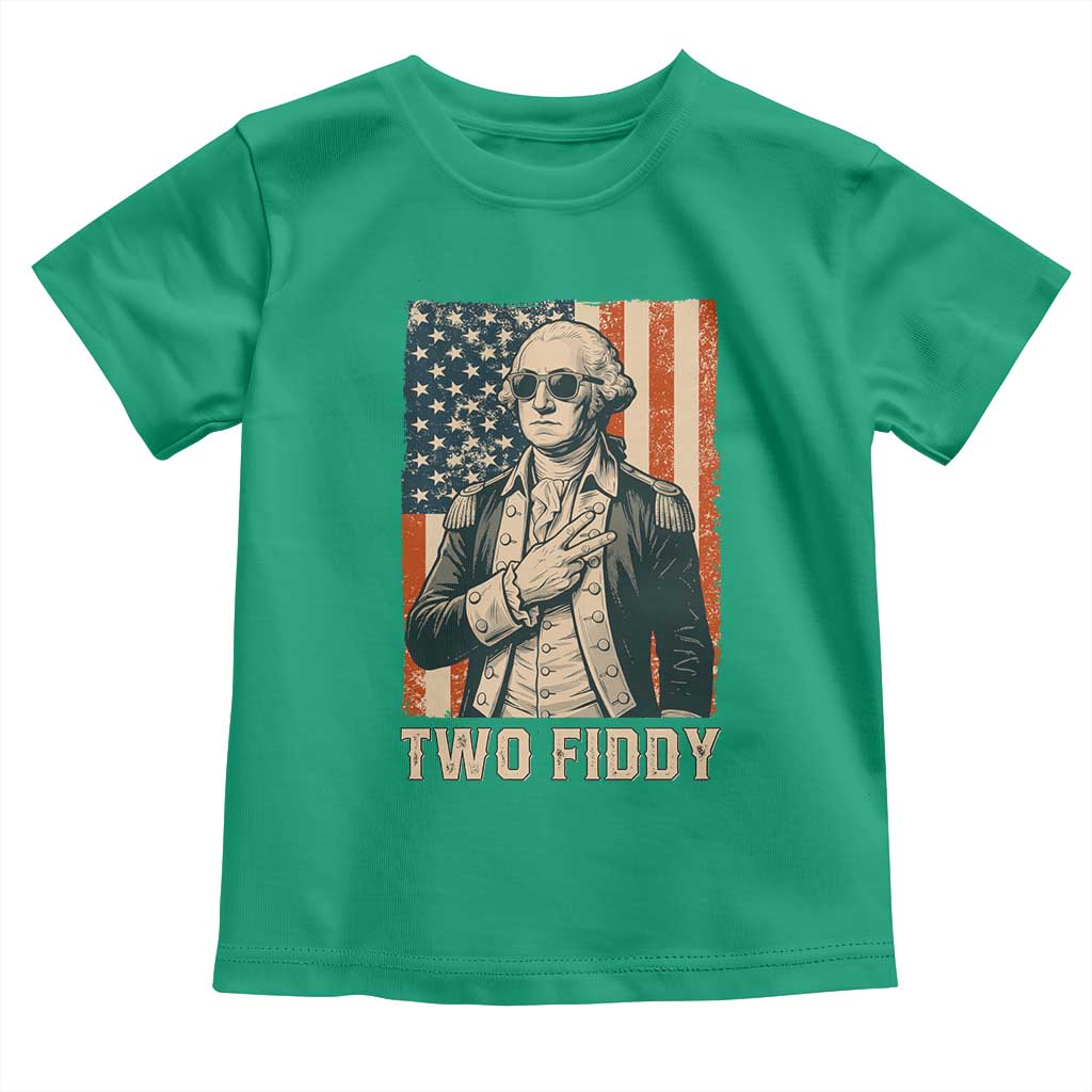 Two Fiddy Vintage George Washington Toddler T Shirt Funny Sunglasses Peace Sign Retro American Flag Semiquincentennial