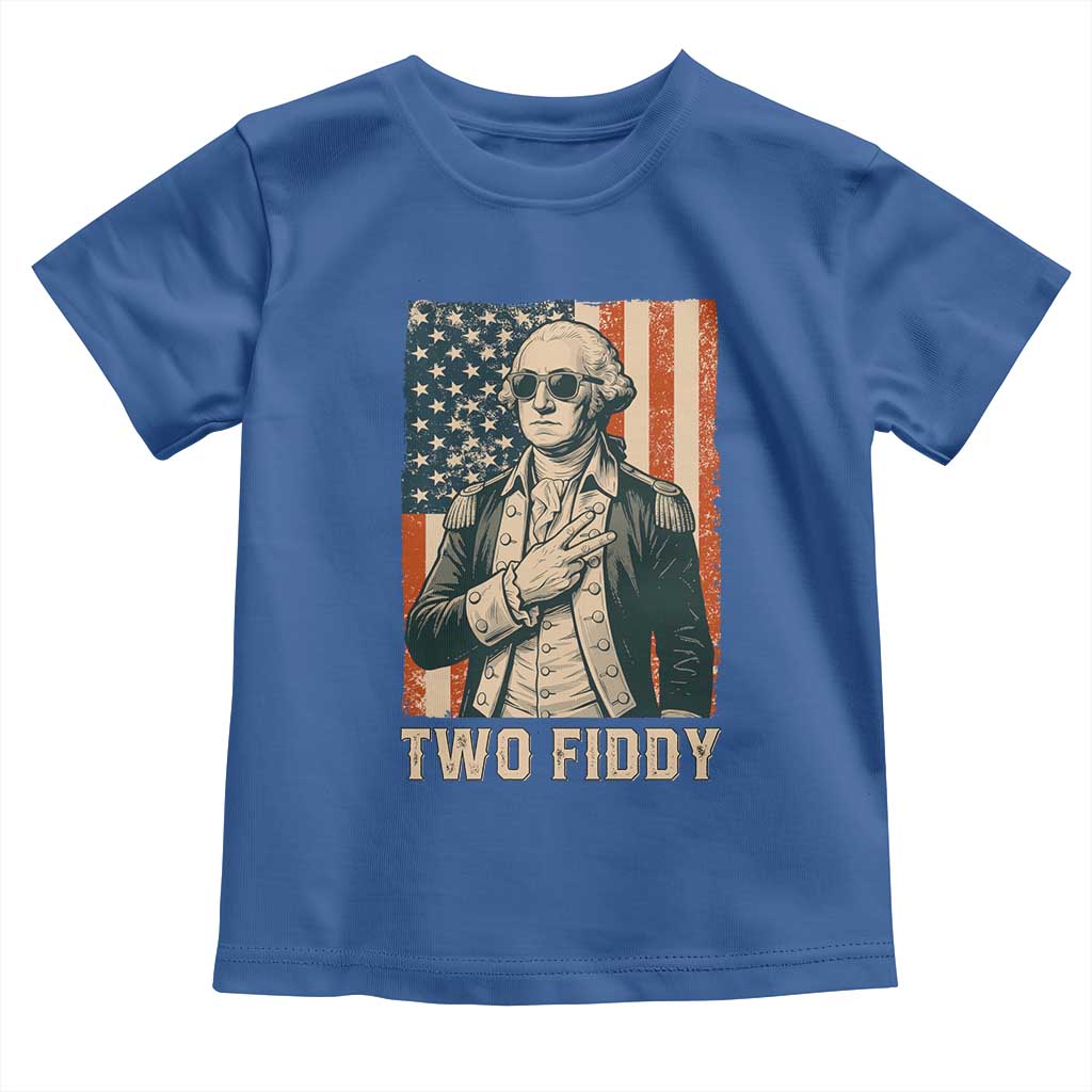 Two Fiddy Vintage George Washington Toddler T Shirt Funny Sunglasses Peace Sign Retro American Flag Semiquincentennial