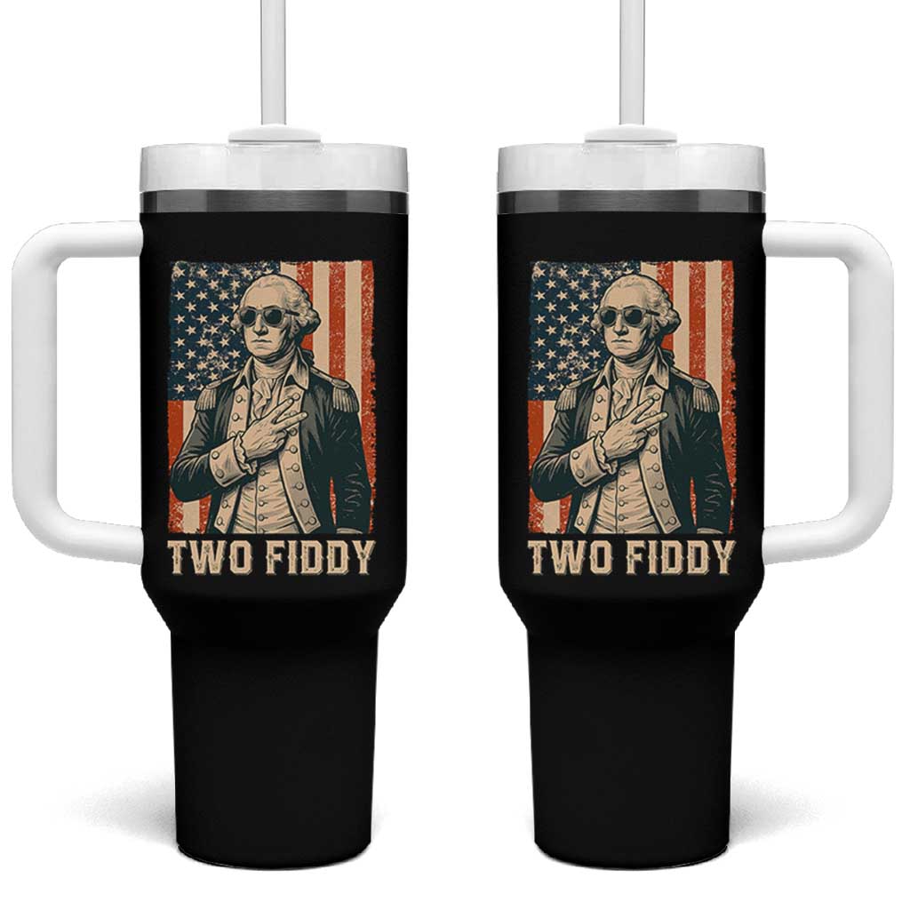 Two Fiddy Vintage George Washington Tumbler With Handle Funny Sunglasses Peace Sign Retro American Flag Semiquincentennial