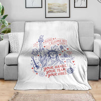 Pledge Allegiance To Your Hands Team Vibes Throw Blanket Statue of Liberty Doodle Americana Graphic