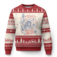 Pledge Allegiance To Your Hands Team Vibes Ugly Christmas Sweater Statue of Liberty Doodle Americana Graphic