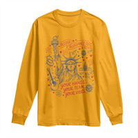 Pledge Allegiance To Your Hands Team Vibes Long Sleeve Shirt Statue of Liberty Doodle Americana Graphic