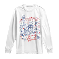 Pledge Allegiance To Your Hands Team Vibes Long Sleeve Shirt Statue of Liberty Doodle Americana Graphic
