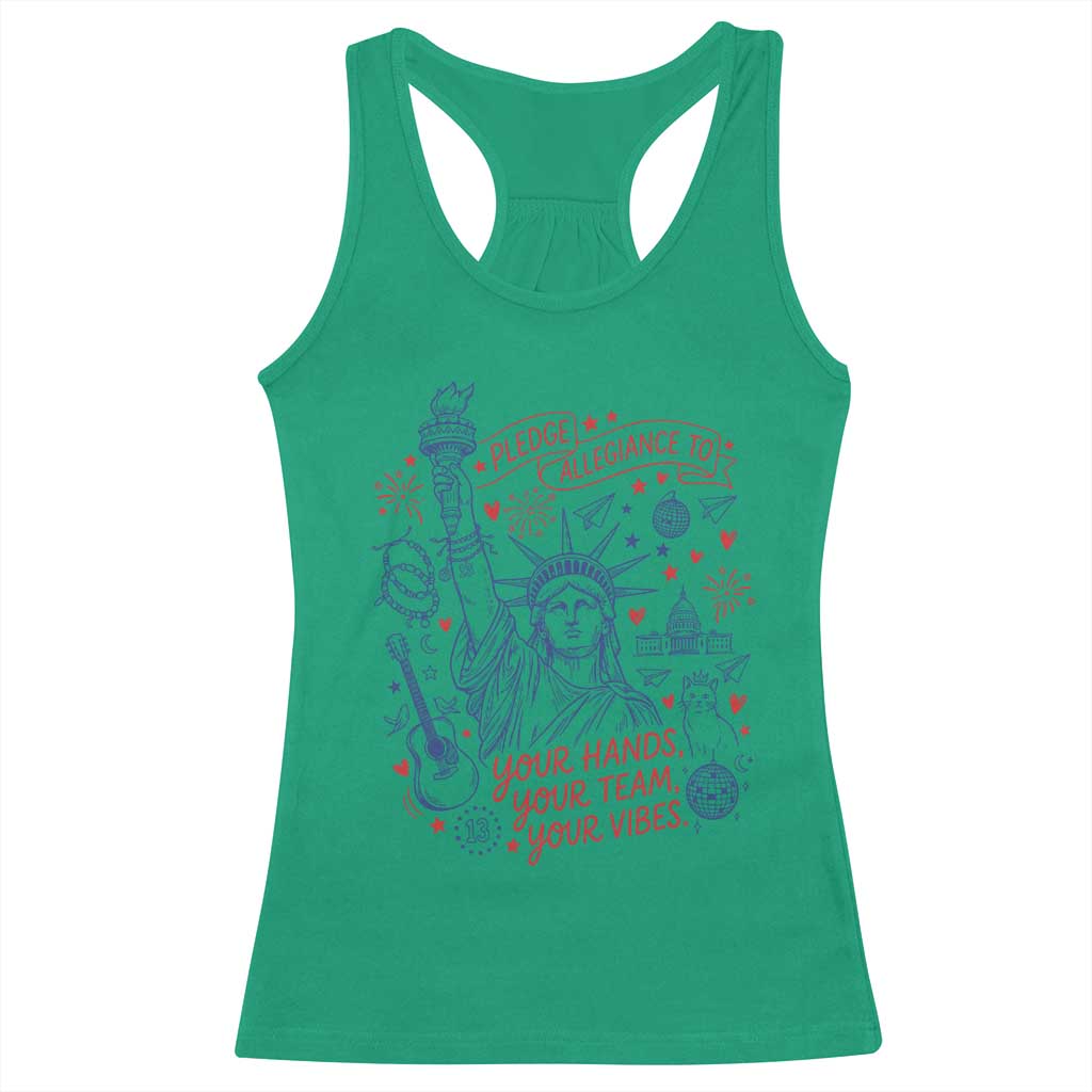 Pledge Allegiance To Your Hands Team Vibes Racerback Tank Top Statue of Liberty Doodle Americana Graphic