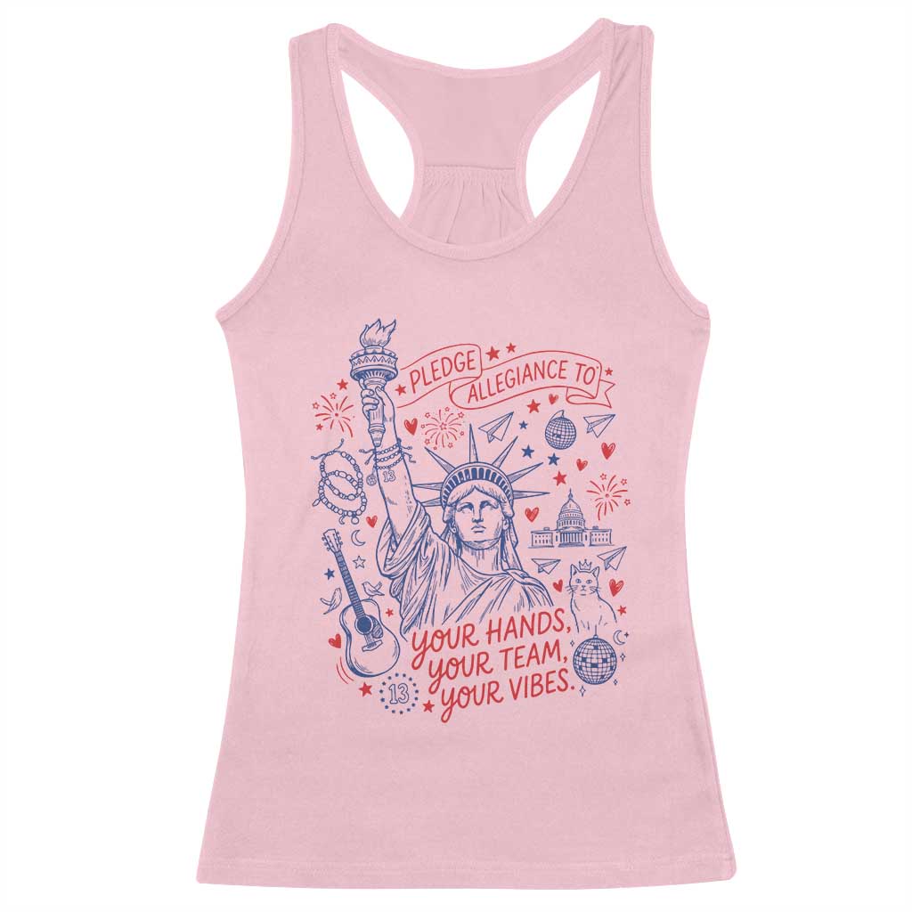 Pledge Allegiance To Your Hands Team Vibes Racerback Tank Top Statue of Liberty Doodle Americana Graphic