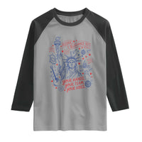 Pledge Allegiance To Your Hands Team Vibes Raglan Shirt Statue of Liberty Doodle Americana Graphic