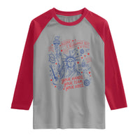 Pledge Allegiance To Your Hands Team Vibes Raglan Shirt Statue of Liberty Doodle Americana Graphic
