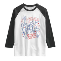Pledge Allegiance To Your Hands Team Vibes Raglan Shirt Statue of Liberty Doodle Americana Graphic