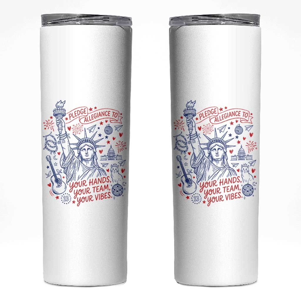 Pledge Allegiance To Your Hands Team Vibes Skinny Tumbler Statue of Liberty Doodle Americana Graphic