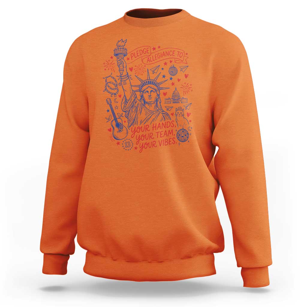 Pledge Allegiance To Your Hands Team Vibes Sweatshirt Statue of Liberty Doodle Americana Graphic