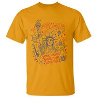 Pledge Allegiance To Your Hands Team Vibes T Shirt Statue of Liberty Doodle Americana Graphic