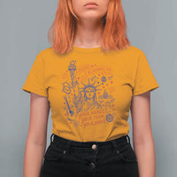 Pledge Allegiance To Your Hands Team Vibes T Shirt For Women Statue of Liberty Doodle Americana Graphic