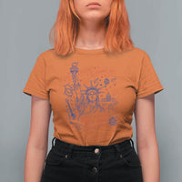 Pledge Allegiance To Your Hands Team Vibes T Shirt For Women Statue of Liberty Doodle Americana Graphic