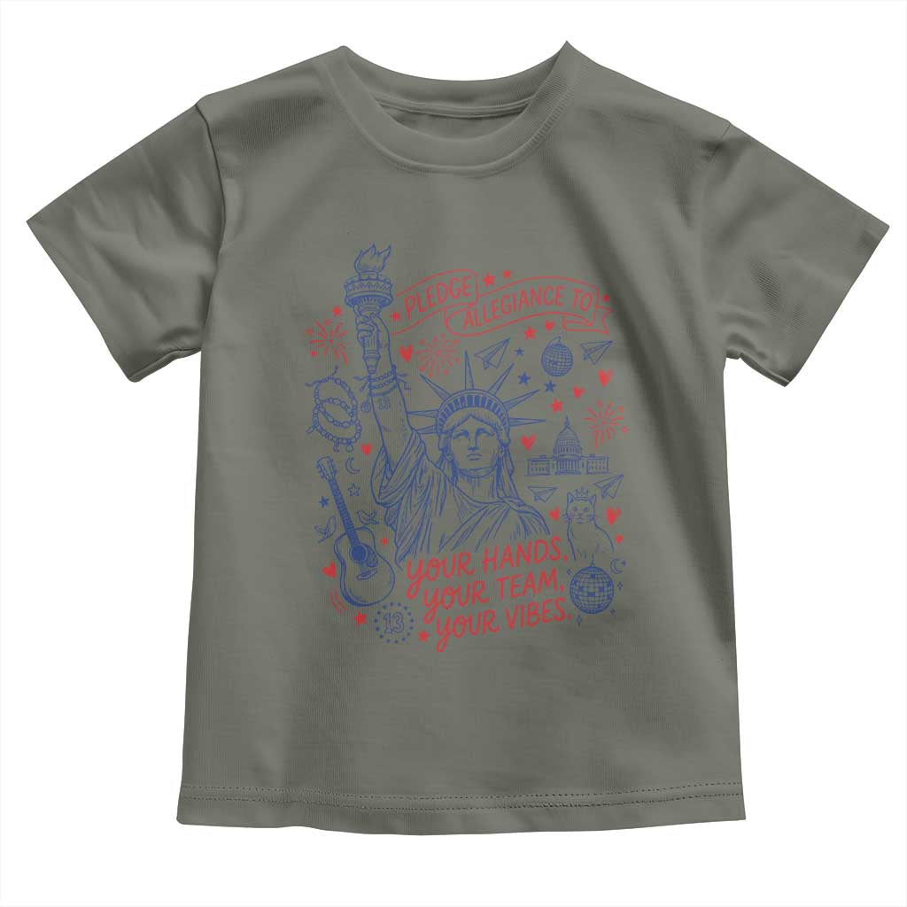 Pledge Allegiance To Your Hands Team Vibes Toddler T Shirt Statue of Liberty Doodle Americana Graphic