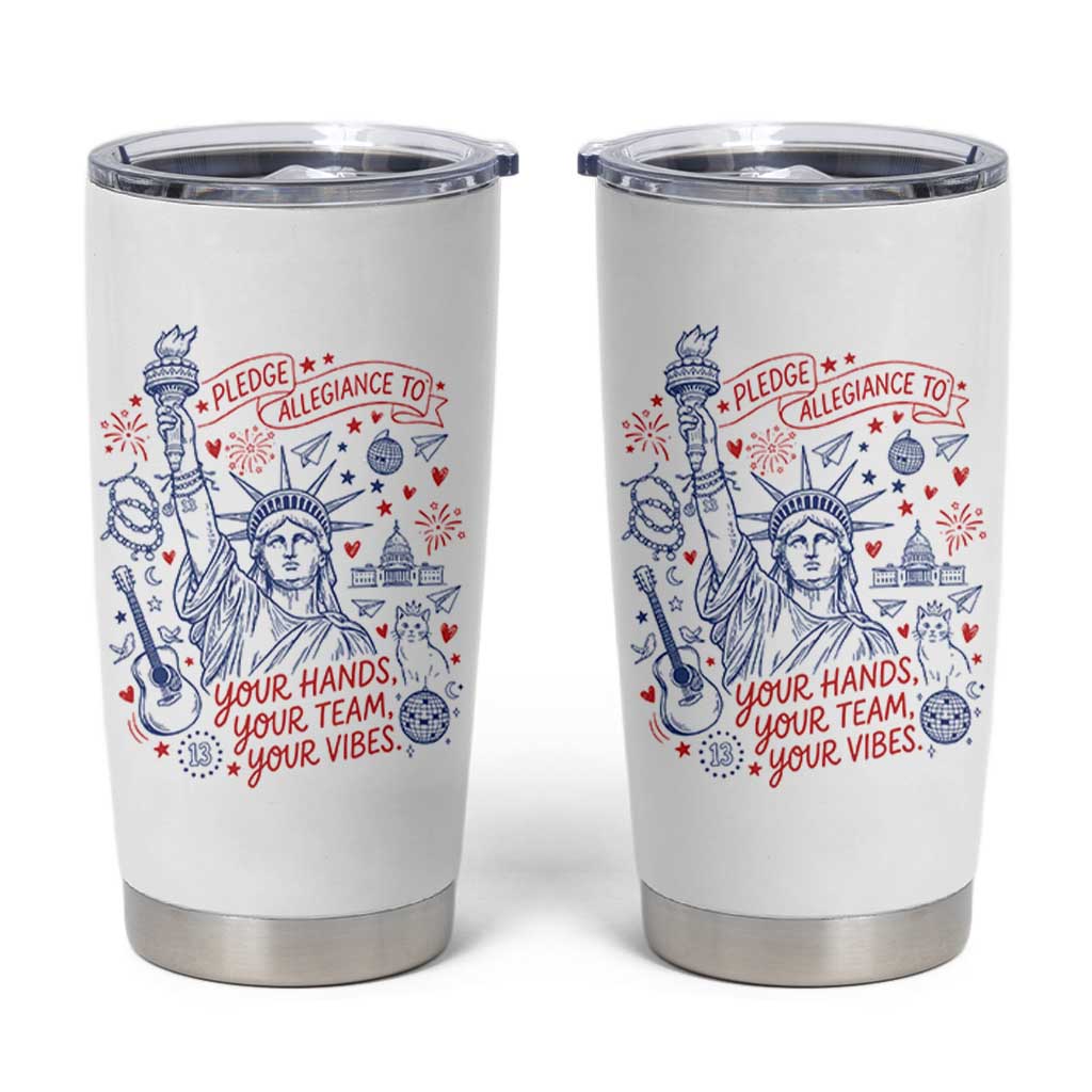 Pledge Allegiance To Your Hands Team Vibes Tumbler Cup Statue of Liberty Doodle Americana Graphic