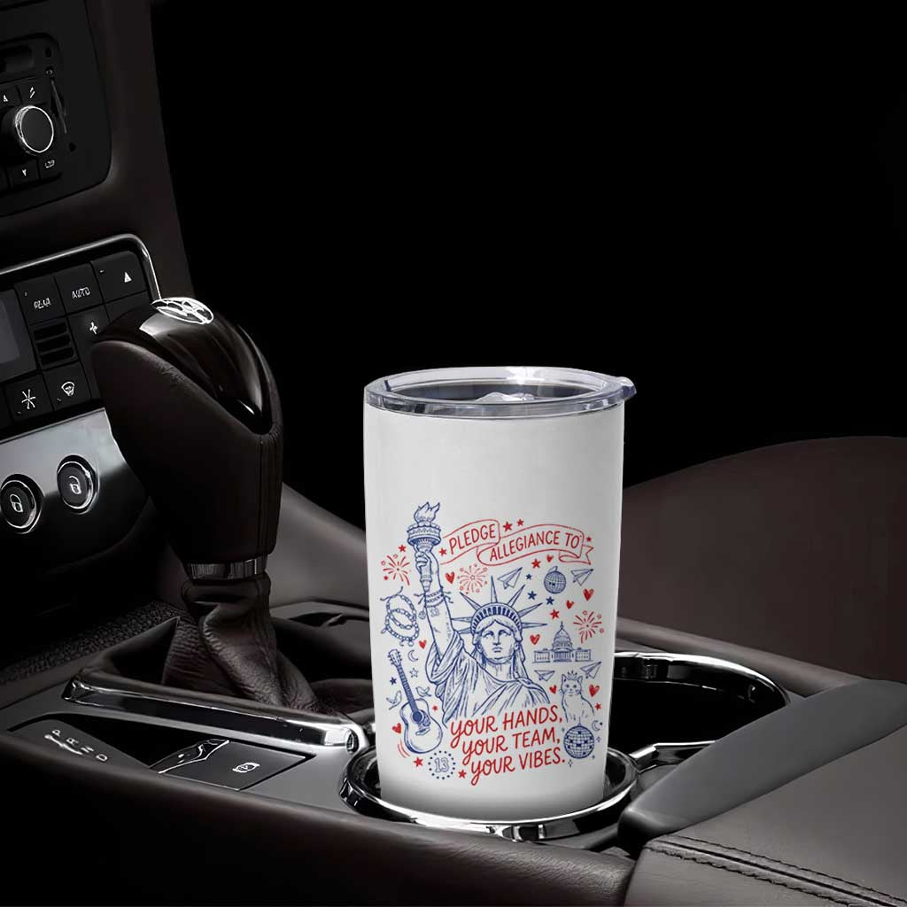 Pledge Allegiance To Your Hands Team Vibes Tumbler Cup Statue of Liberty Doodle Americana Graphic