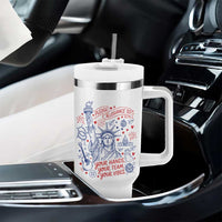 Pledge Allegiance To Your Hands Team Vibes Tumbler With Handle Statue of Liberty Doodle Americana Graphic