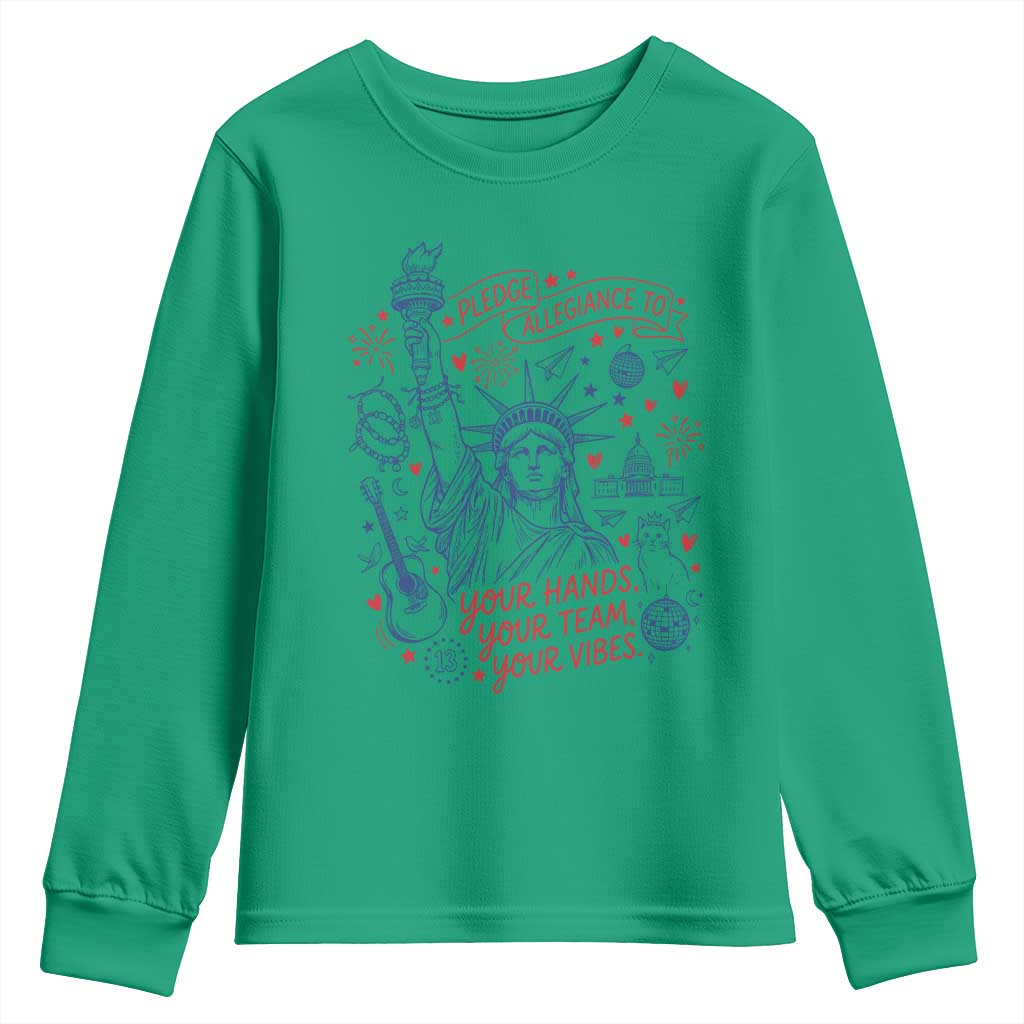 Pledge Allegiance To Your Hands Team Vibes Youth Sweatshirt Statue of Liberty Doodle Americana Graphic