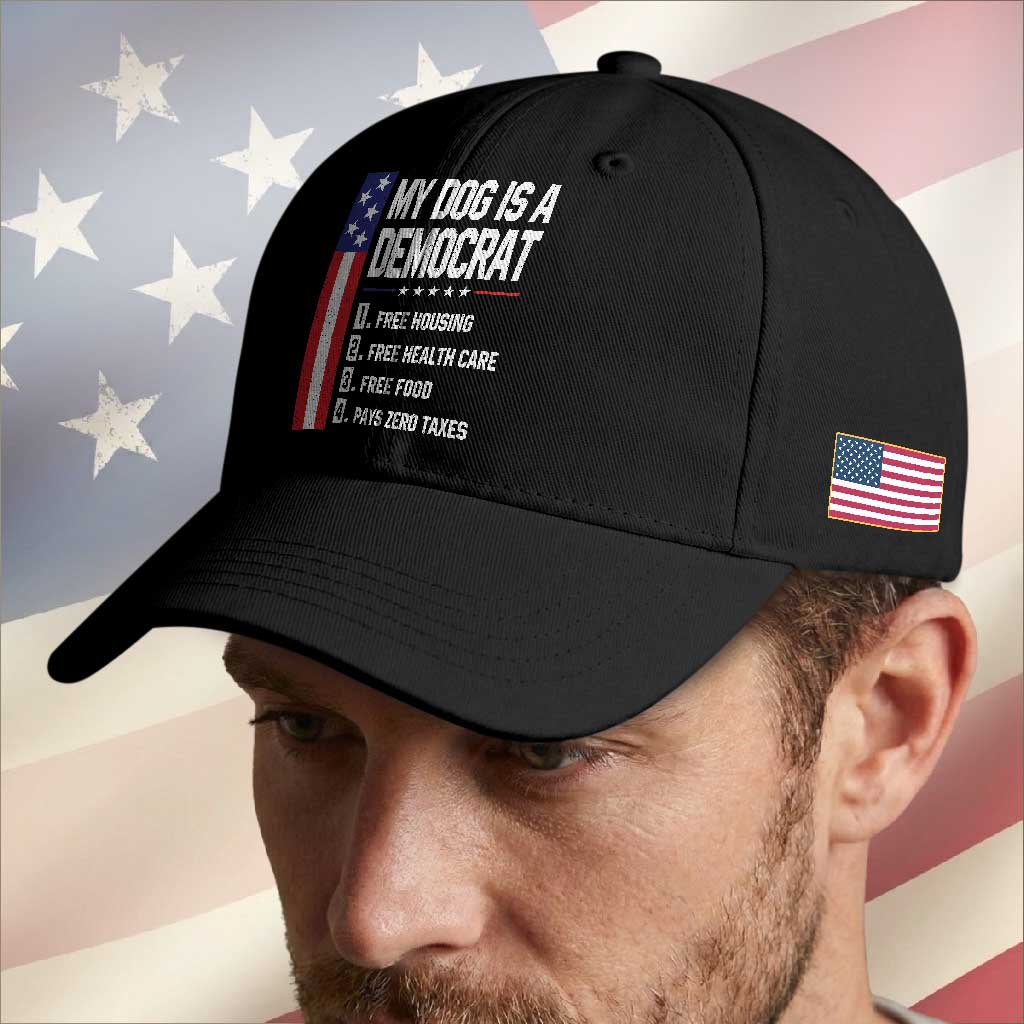 My Dog Is A Democrat Funny Conservative Humor Baseball Cap Dog Owner Joke Political Satire
