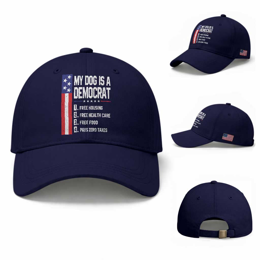 My Dog Is A Democrat Funny Conservative Humor Baseball Cap Dog Owner Joke Political Satire