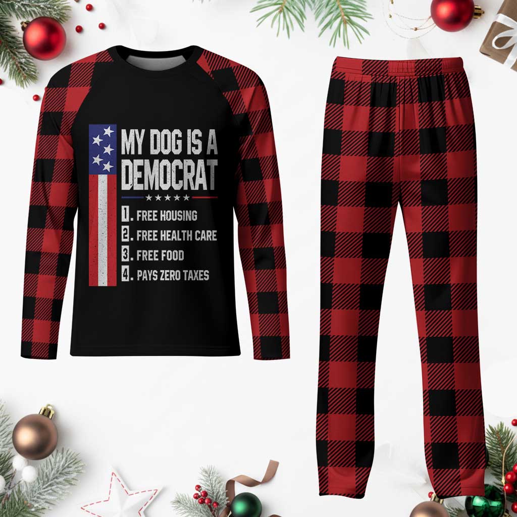 My Dog Is A Democrat Funny Conservative Humor Plaid Pajama Set Dog Owner Joke Political Satire