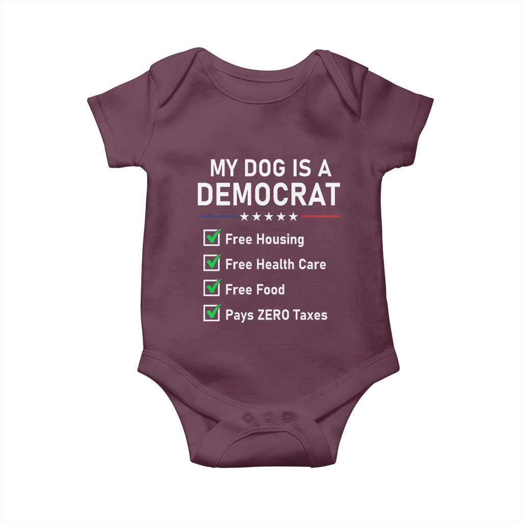 My Dog Is A Democrat Satirical Checklist Baby Onesie Funny Conservative Humor Dog Owner Gifts