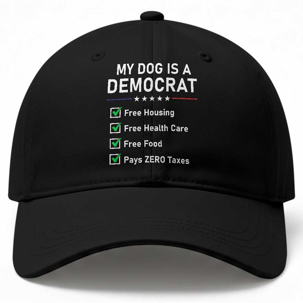 My Dog Is A Democrat Satirical Checklist Baseball Cap Funny Conservative Humor Dog Owner Gifts