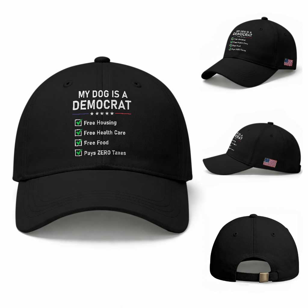 My Dog Is A Democrat Satirical Checklist Baseball Cap Funny Conservative Humor Dog Owner Gifts
