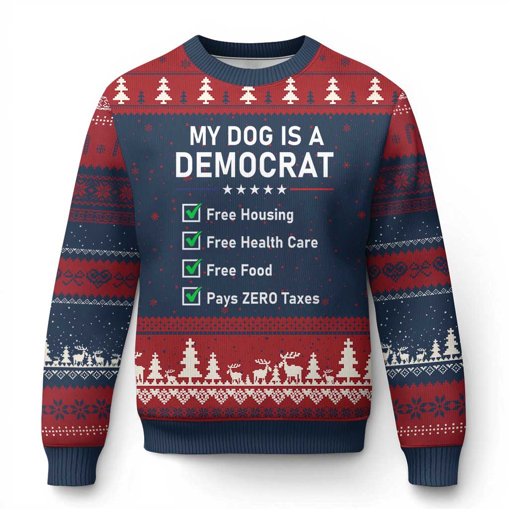 My Dog Is A Democrat Satirical Checklist Ugly Christmas Sweater Funny Conservative Humor Dog Owner Gifts