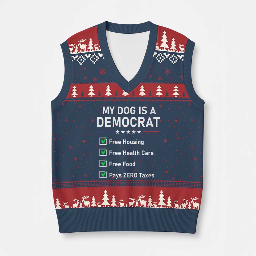 My Dog Is A Democrat Satirical Checklist V-Neck Knit Sweater Vest Funny Conservative Humor Dog Owner Gifts