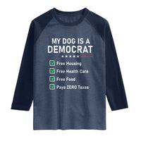 My Dog Is A Democrat Satirical Checklist Raglan Shirt Funny Conservative Humor Dog Owner Gifts