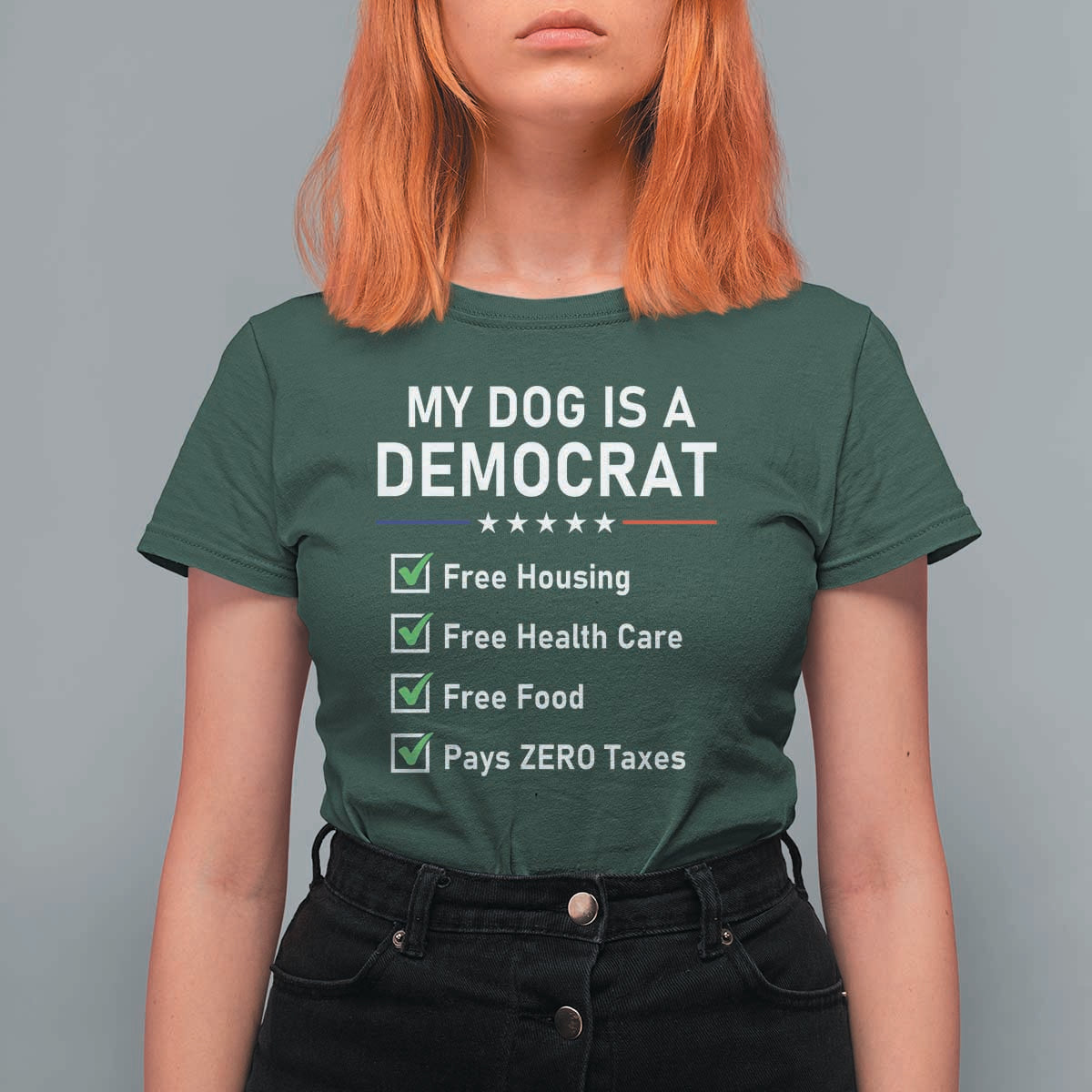 My Dog Is A Democrat Satirical Checklist T Shirt For Women Funny Conservative Humor Dog Owner Gifts