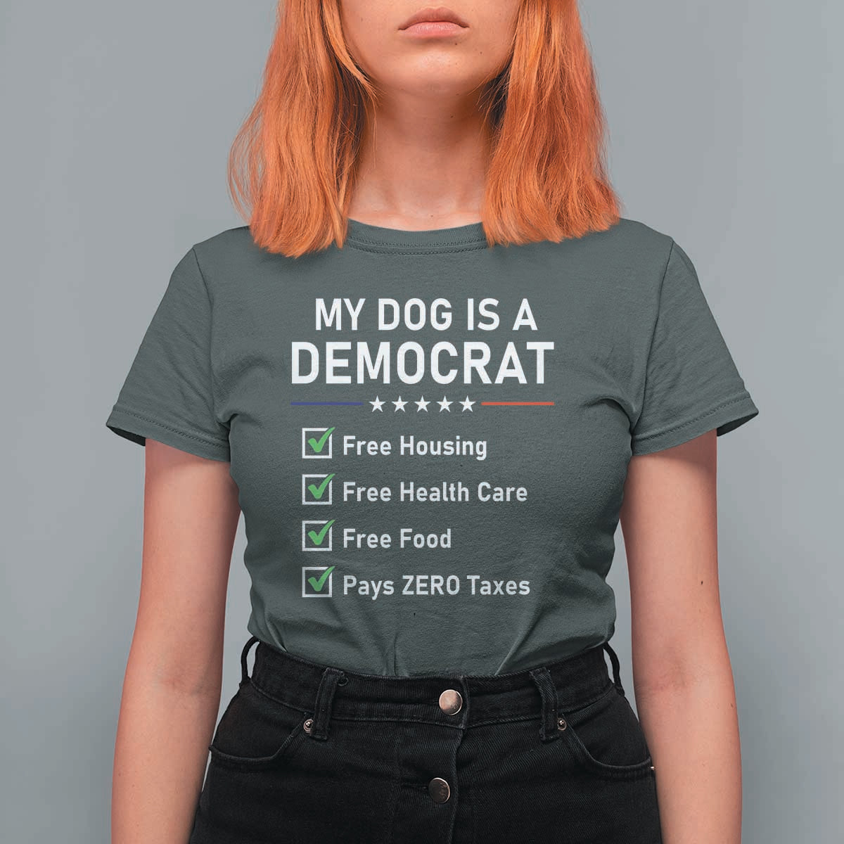 My Dog Is A Democrat Satirical Checklist T Shirt For Women Funny Conservative Humor Dog Owner Gifts