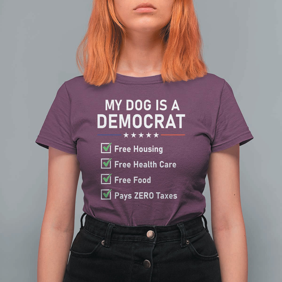 My Dog Is A Democrat Satirical Checklist T Shirt For Women Funny Conservative Humor Dog Owner Gifts