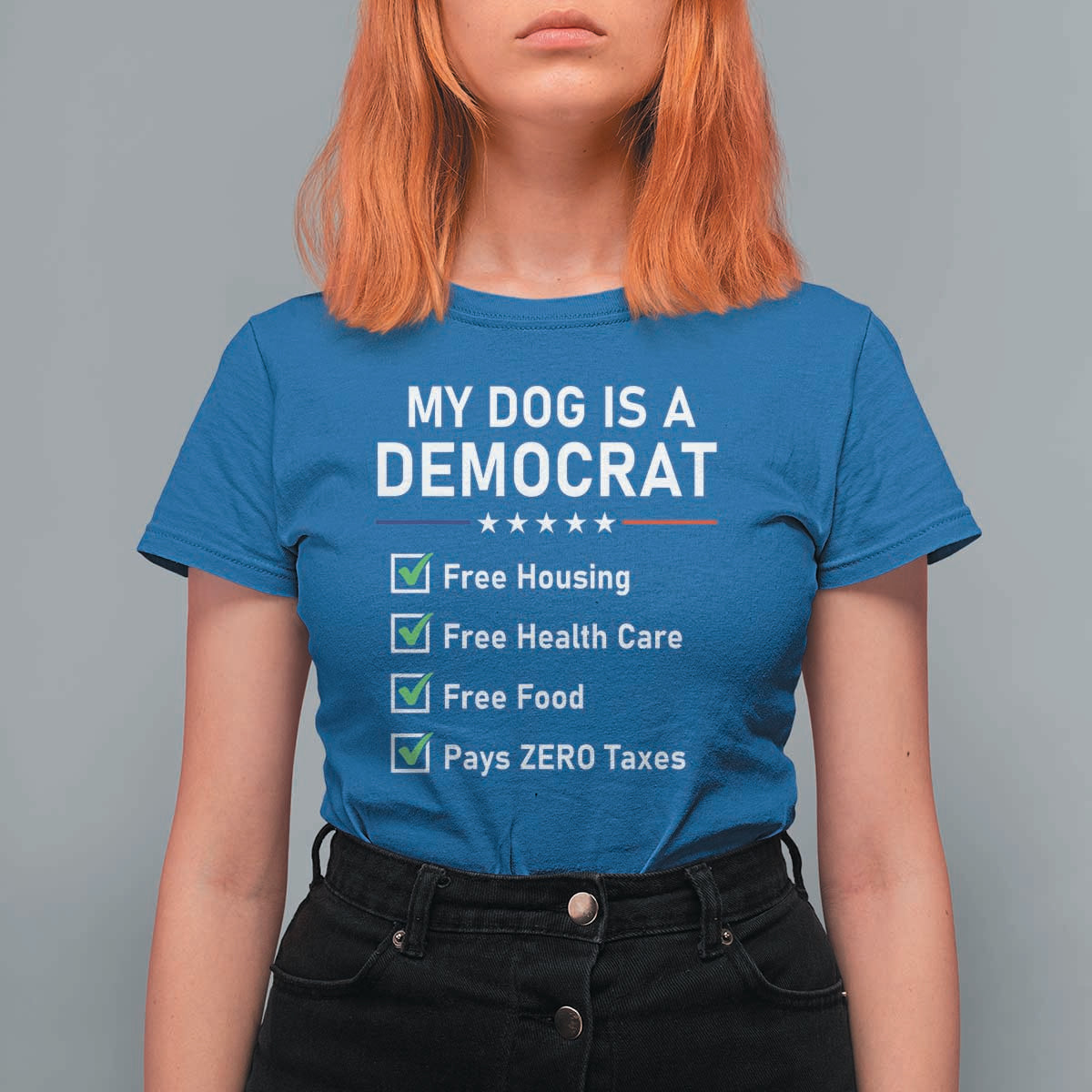 My Dog Is A Democrat Satirical Checklist T Shirt For Women Funny Conservative Humor Dog Owner Gifts