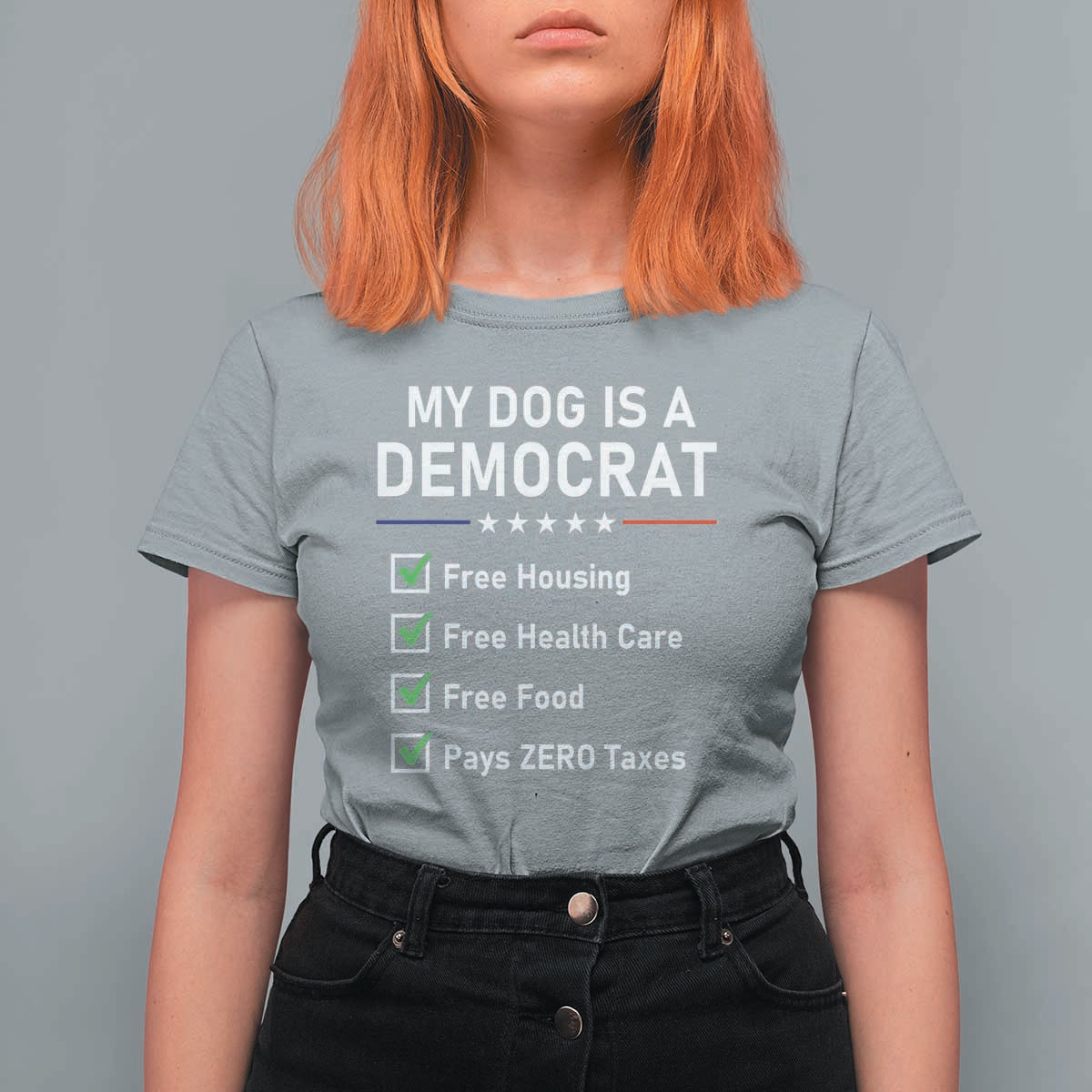 My Dog Is A Democrat Satirical Checklist T Shirt For Women Funny Conservative Humor Dog Owner Gifts