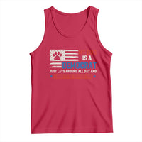 My Dog Is A Democrat American Paw Flag Patriotic Tank Top Just Lays Around Expects To Be Fed Conservative Humor Dog Owner