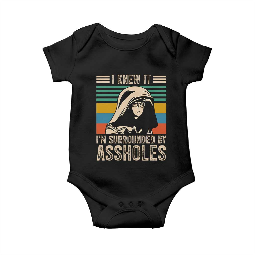 Funny I Knew It Im Surrounded by Axxholes Sci-fi Parody Baby Onesie Retro Sunset Space Vintage 1980s Movie Quote Inspo Meme