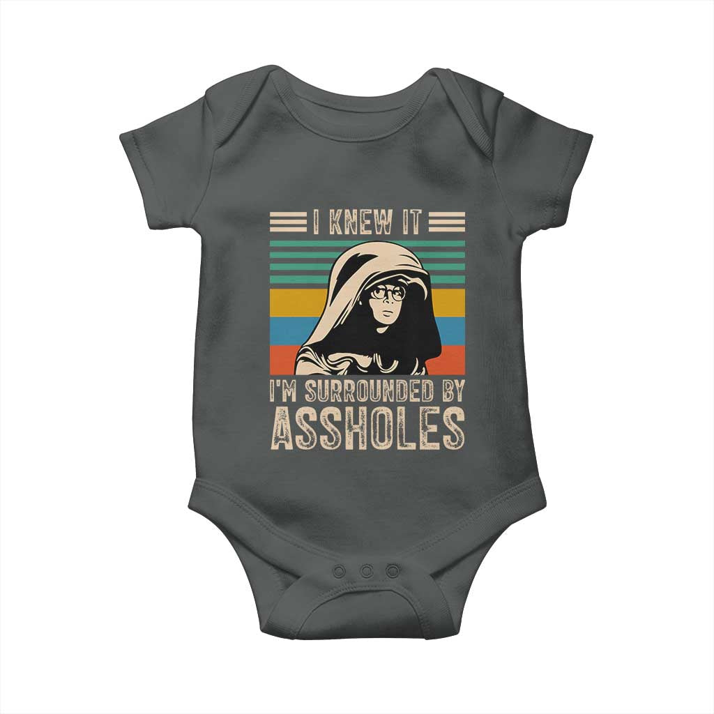 Funny I Knew It Im Surrounded by Axxholes Sci-fi Parody Baby Onesie Retro Sunset Space Vintage 1980s Movie Quote Inspo Meme