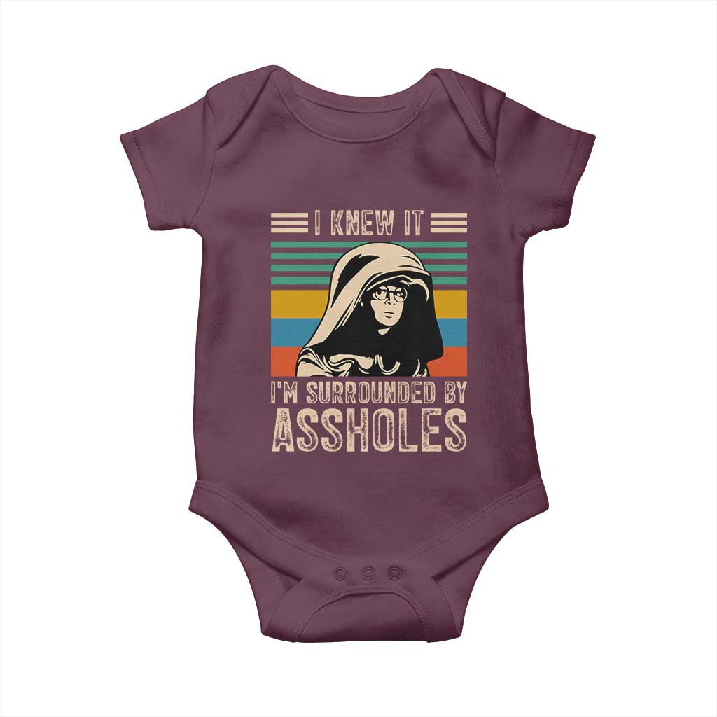 Funny I Knew It Im Surrounded by Axxholes Sci-fi Parody Baby Onesie Retro Sunset Space Vintage 1980s Movie Quote Inspo Meme