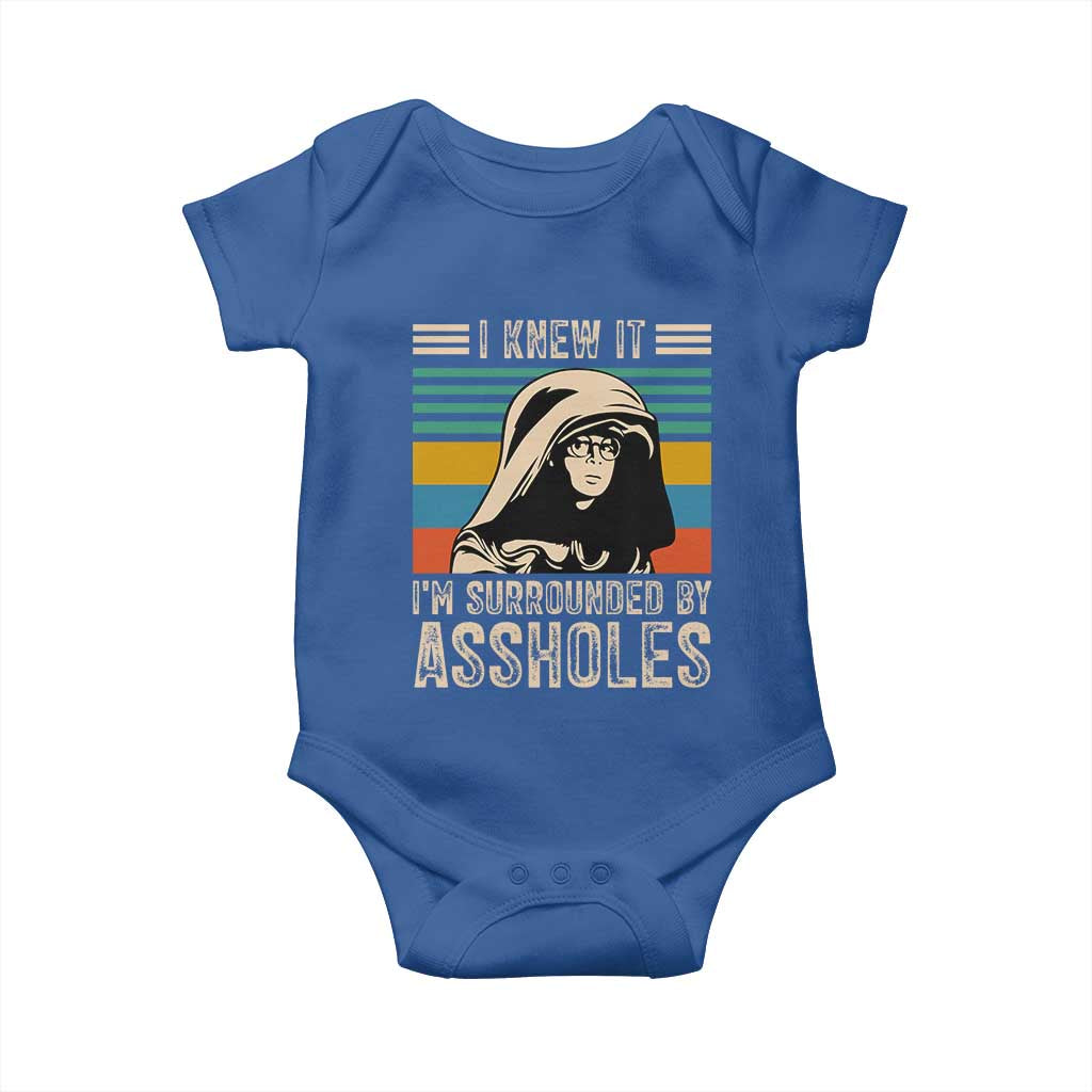 Funny I Knew It Im Surrounded by Axxholes Sci-fi Parody Baby Onesie Retro Sunset Space Vintage 1980s Movie Quote Inspo Meme