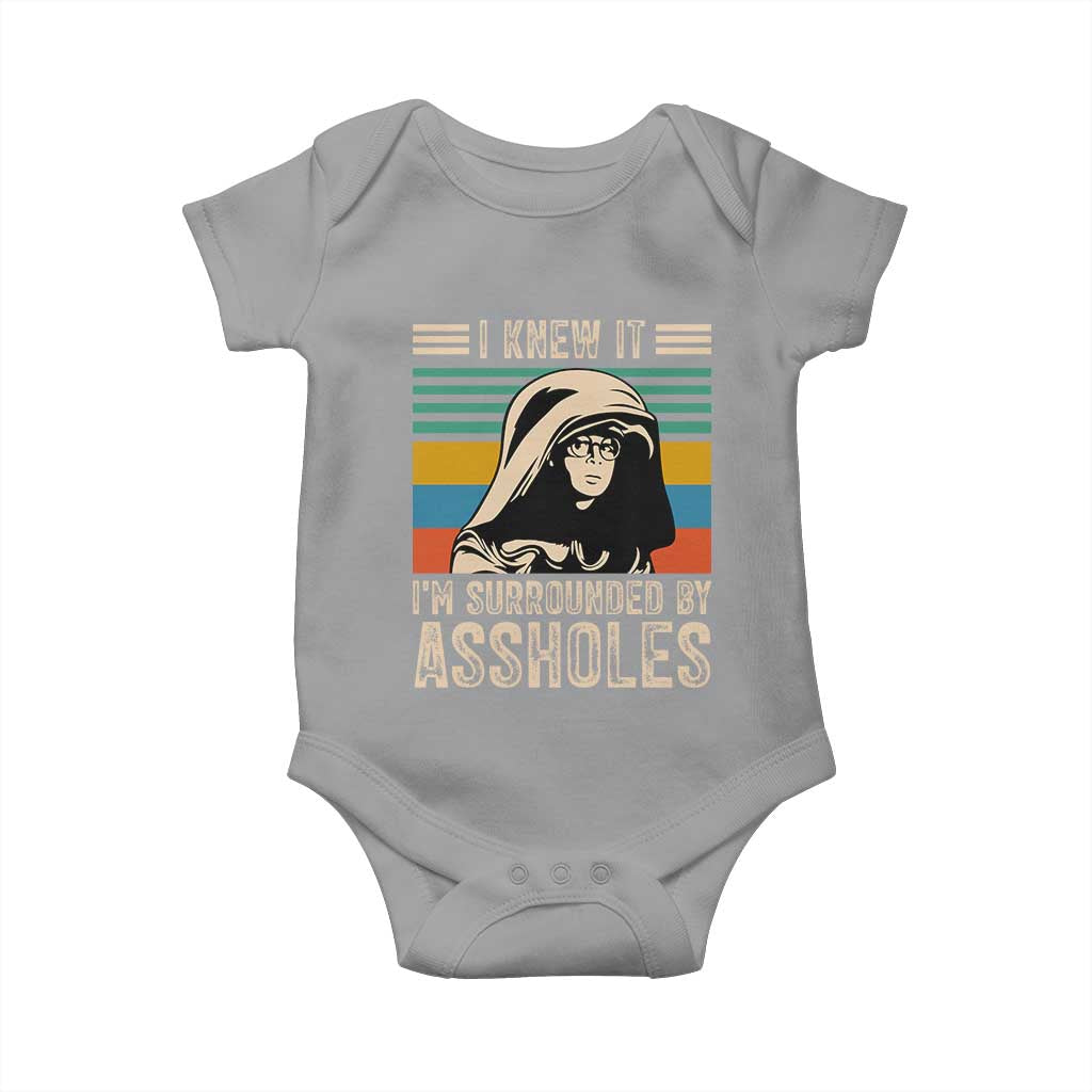 Funny I Knew It Im Surrounded by Axxholes Sci-fi Parody Baby Onesie Retro Sunset Space Vintage 1980s Movie Quote Inspo Meme