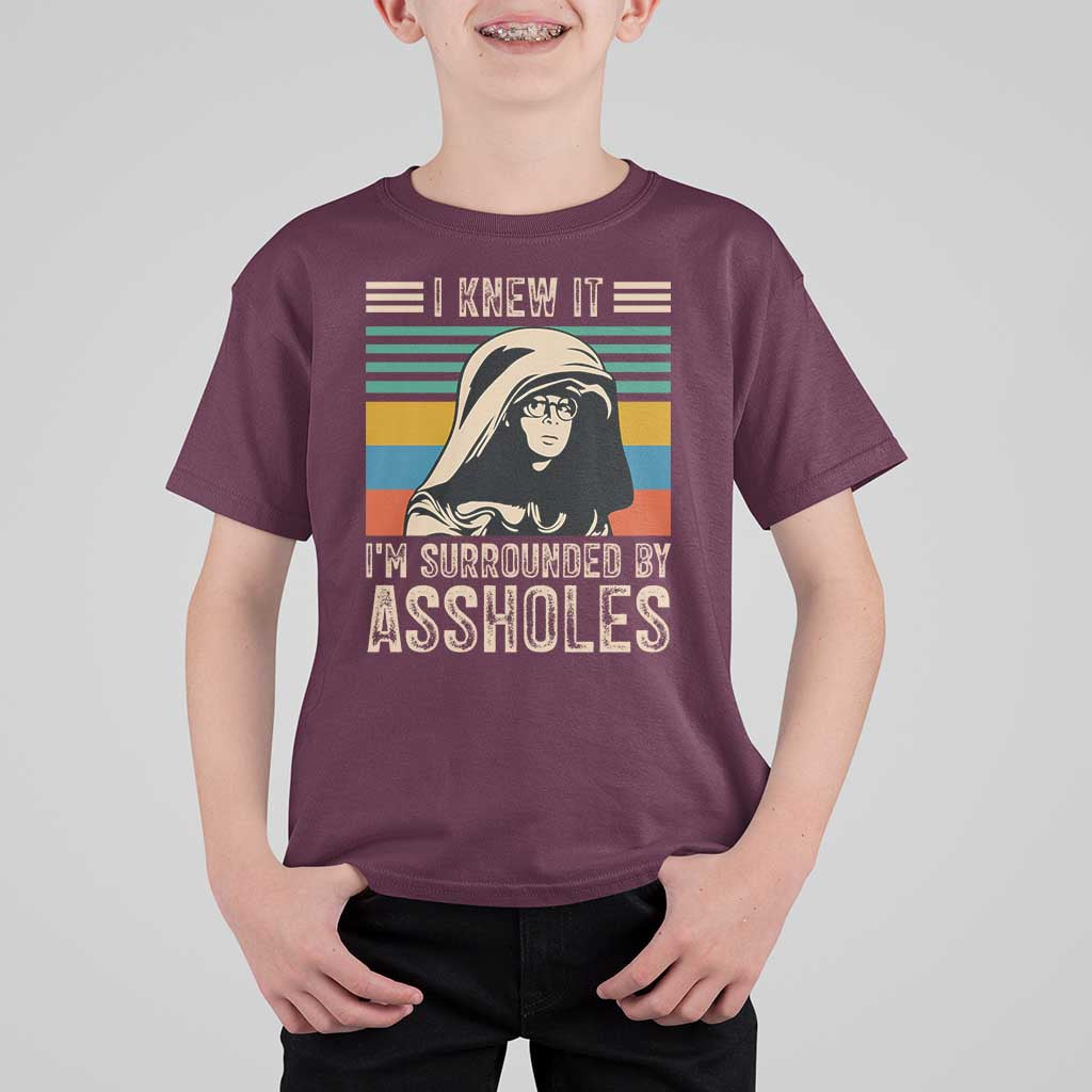 Funny I Knew It Im Surrounded by Axxholes Sci-fi Parody T Shirt For Kid Retro Sunset Space Vintage 1980s Movie Quote Inspo Meme