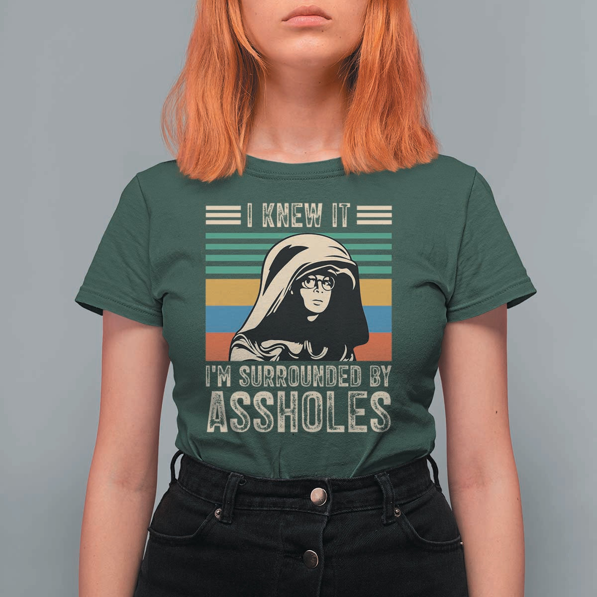 Funny I Knew It Im Surrounded by Axxholes Sci-fi Parody T Shirt For Women Retro Sunset Space Vintage 1980s Movie Quote Inspo Meme