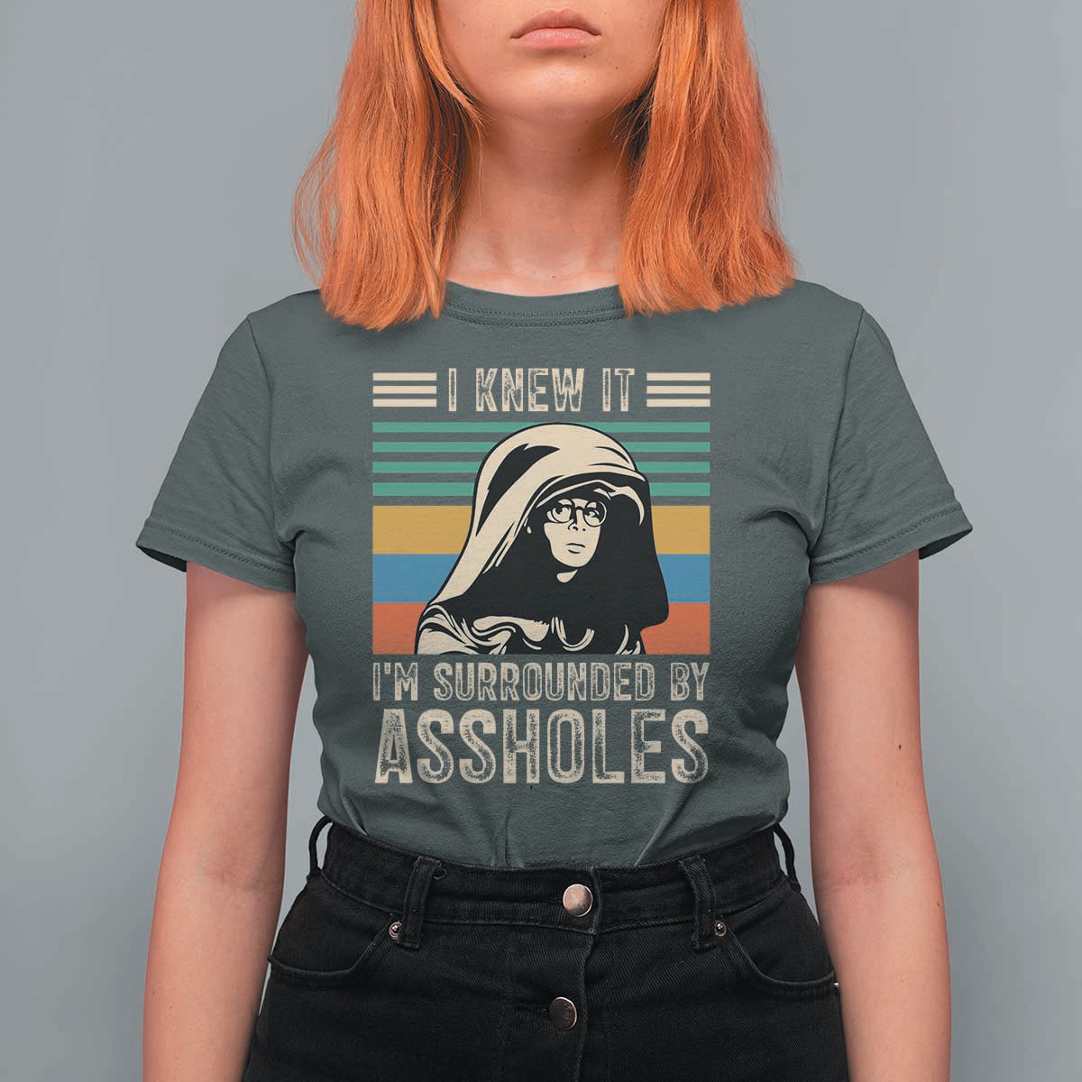 Funny I Knew It Im Surrounded by Axxholes Sci-fi Parody T Shirt For Women Retro Sunset Space Vintage 1980s Movie Quote Inspo Meme
