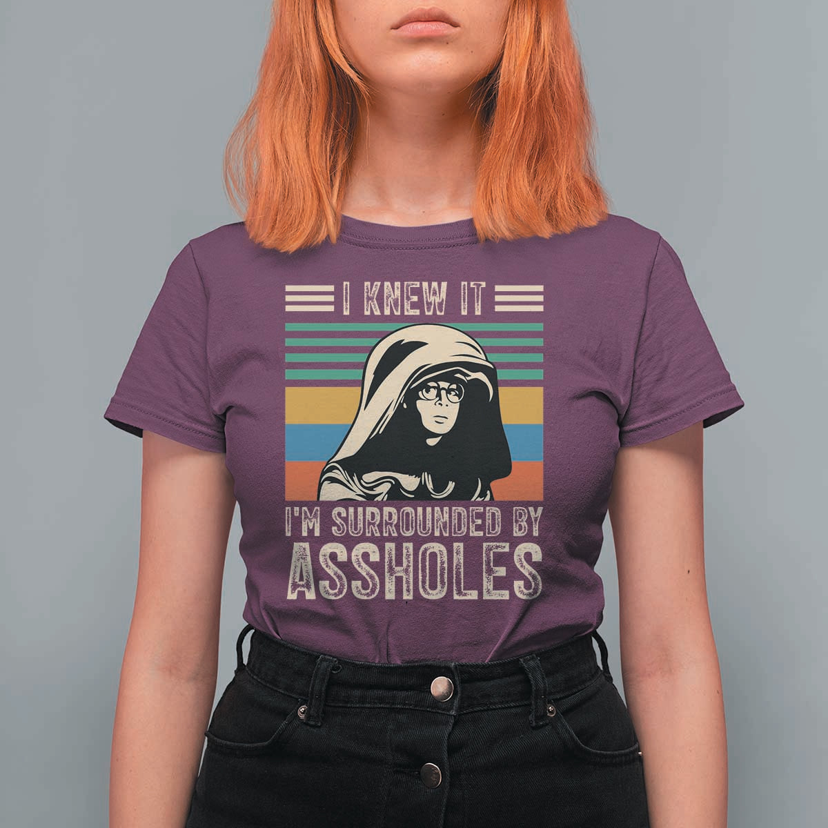 Funny I Knew It Im Surrounded by Axxholes Sci-fi Parody T Shirt For Women Retro Sunset Space Vintage 1980s Movie Quote Inspo Meme