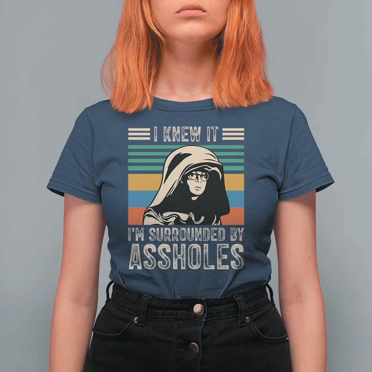 Funny I Knew It Im Surrounded by Axxholes Sci-fi Parody T Shirt For Women Retro Sunset Space Vintage 1980s Movie Quote Inspo Meme